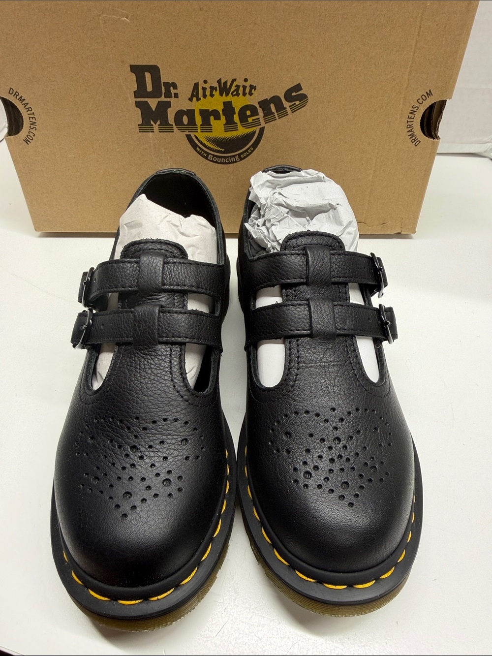 Dr Martens Virginia Leather Mary Jane Shoes Brougue 8065 Black New Womens Size 7 - Picture 2 of 9